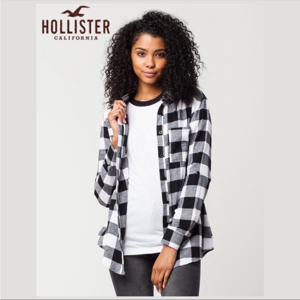 Hollister Longline Fit Plaid Button Front Shirt